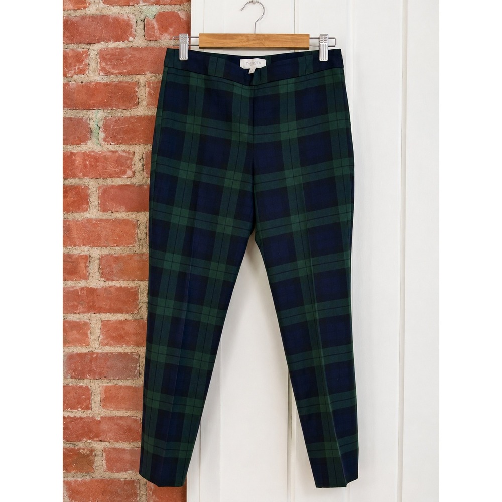 Talbots Black Watch Plaid Trousers Green Navy Tartan Slim Leg Pants 6P